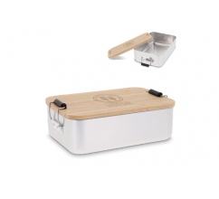 Lunch box aluminium met bamboe deksel bedrukken